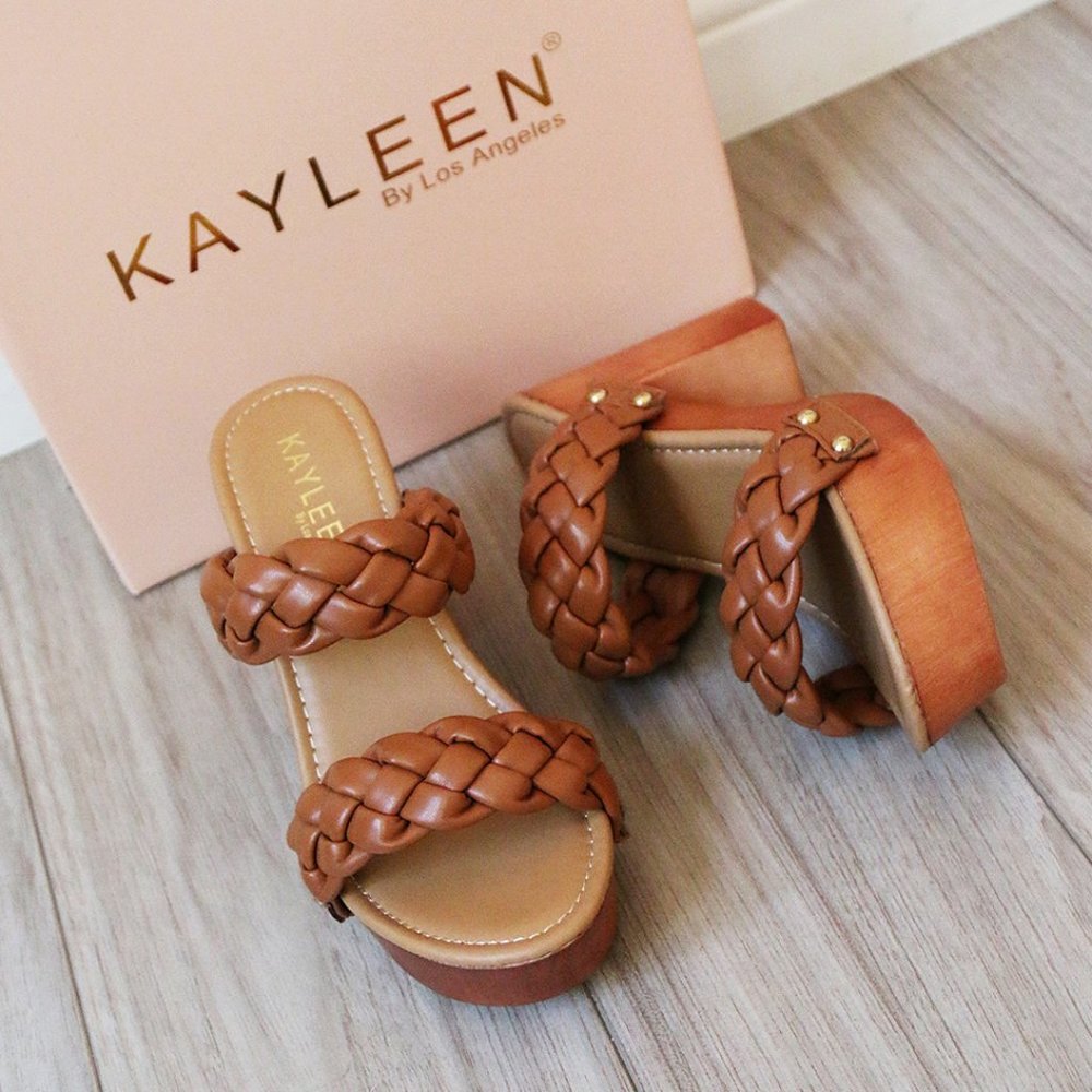 NEW Camel Braided Double Strap Platform Comfy Block Heel Slide On Sandals Shoes - Picture 8 of 10